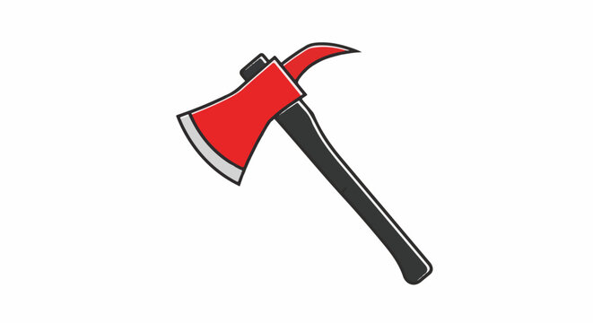 Red and black axe with a curved pick on white background