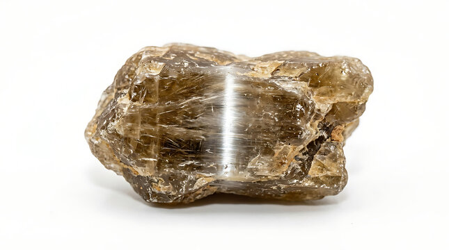 Unpolished natural mineral stone showcasing a striking cat's eye chatoyancy effect
