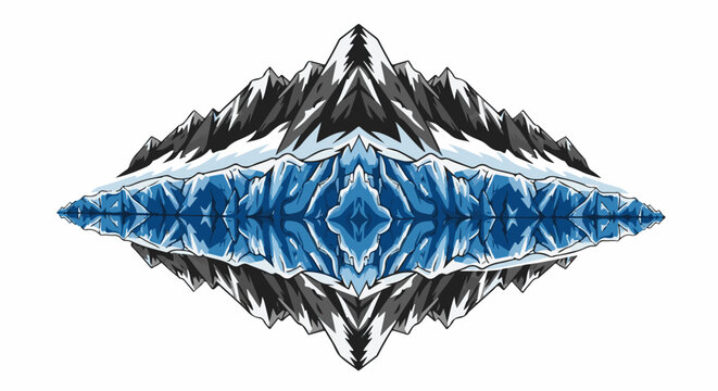 Pixel art of symmetrical blue ice floes with snow-capped mountains