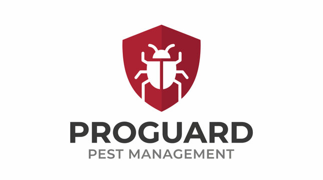 A sleek logo design for Proguard Pest Management, integrating a shield and pest graphic, embodying safety and effectiveness in pest control services.