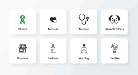 Set of Icons for Charity, Medical, Business, Animals, and Creative Ideas © Arif