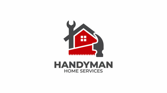 This logo represents handyman home services, with tools and a house image combining to symbolize reliability, craft, and comfort in home repair and maintenance services.