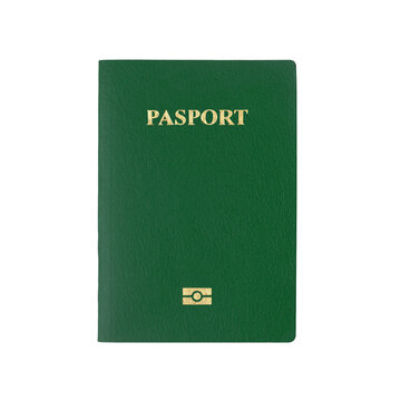 Close-up of green passport cover isolated on white. Ideal for travel documentation, international identity, and global tourism concepts.