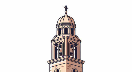Obraz premium Pixel art bell tower with a cross on a dome and arched windows holding bells
