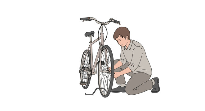 Person Fixing Flat Tire Kneeling Repair Activity Natural Color Illustration