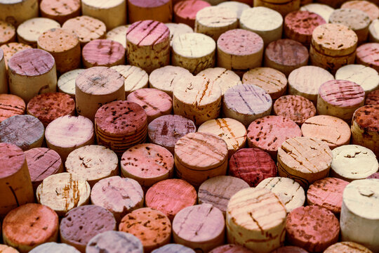 Wine corks background closeup, repeat cork as abstract pattern suitable for contemporary design. Rhythm enhances visual identity materials for packaging layouts, print production and modern visual.