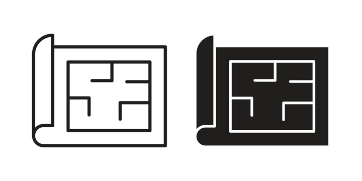 Architecture plan icon and symbol. Vector icon editable set