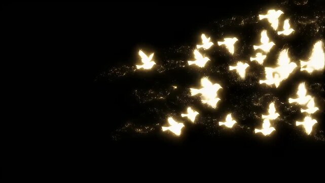 Blurry golden bat shaped lights glowing in darkness