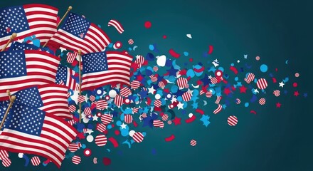 Fototapeta premium Celebrating labor day patriotic american flags and confetti for a festive holiday weekend