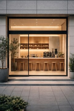 Modern minimalist coffee shop design.