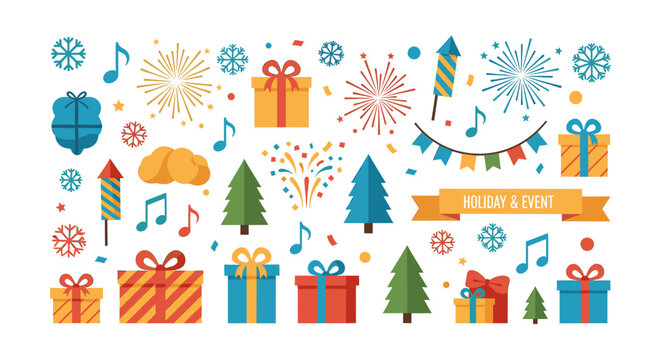 A cheerful, colorful illustration evokes a joyful holiday spirit, perfect for marketing festive promotions, seasonal website design, or social media c
