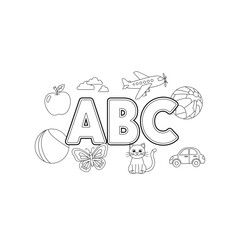 Abc alphabet coloring page with animal and object icons alphabet learning © saty