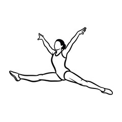 Fototapeta premium Young woman in splits dance pose with arms raised high