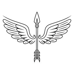 Fototapeta premium Artistic linear design of a winged arrow representing ancient mythology and heraldry symbols