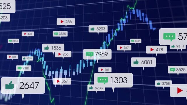 Financial candlesticks shifting on grid, data shifting driving badges pinning showing engagement