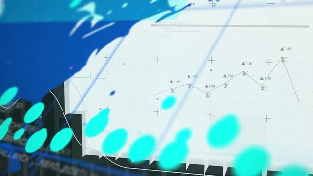 3D black bar chart anchoring incoming cyan chain and blue splash sweeping revealing finance trends