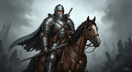 Fototapeta premium Medieval knight on horseback in armor.