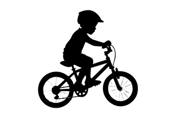 Obraz premium Child Riding Bicycle Vector Silhouette Little Boy Biking with Helmet Icon