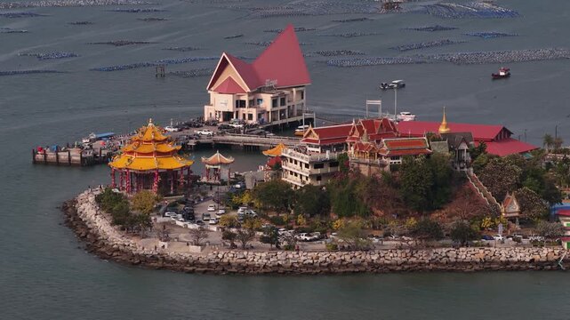 Aerial view of ko loi temple sriracha thailand