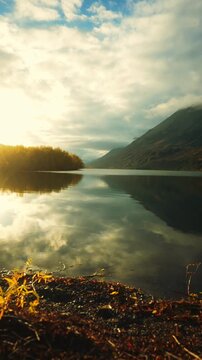 Cinematic Golden Hour View of Lake Selfe, Canterbury, New Zealand, Serene Still Lake Reflection Landscape for Travel and Tourism