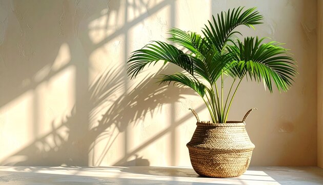 Green plant in woven basket