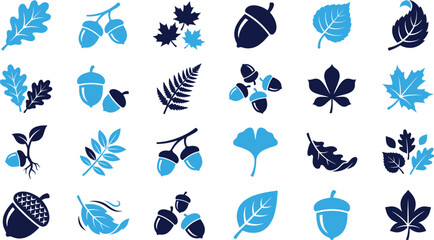 Autumn leaf motifs and seasonal elements with acorns and oak leaves. © ParvejBD