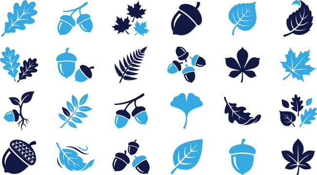 Autumn leaf motifs and seasonal elements with acorns and oak leaves.