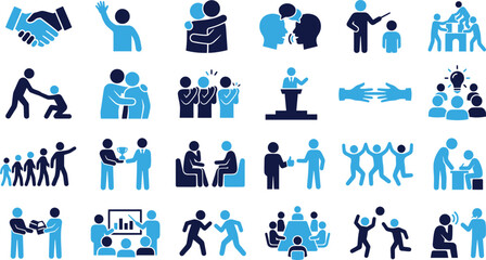 Fototapeta premium Set of diverse business and team icons with diverse activities and collaboration.
