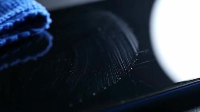 Cleaning smartphone screen with a microfiber cloth