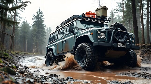 Green Military Jeep Isolated On White Background, Front Side View

