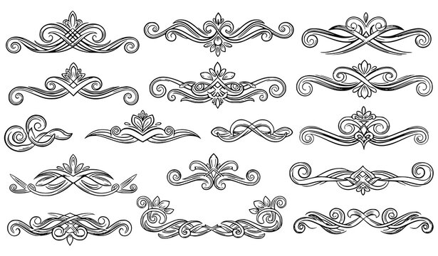 Vintage Filigree Flourishes Decorative Ornament Swirl Elements Vector Illustration