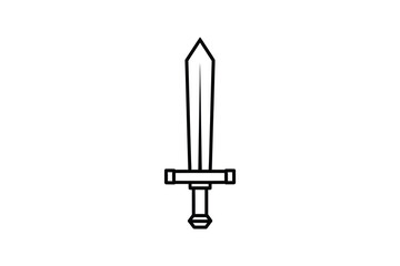 Fototapeta premium Minimalist black and white line art illustration of a medieval sword design template