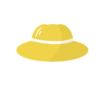 Yellow summer hat with white ribbon icon isolated on white background