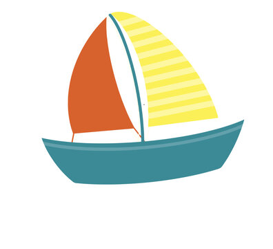 Small sailing boat with colorful sails on the ocean vector illustration