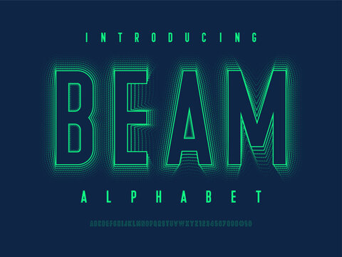Glowing beam light alphabet design with uppercase, numbers and symbol