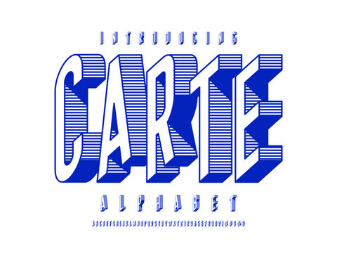 Vector of stylized 3D outline alphabet design with uppercase, numbers and symbols