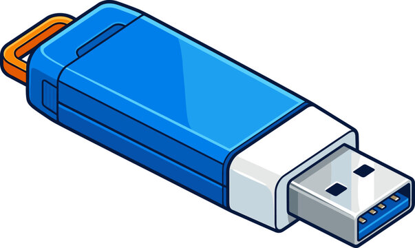 Blue usb flash drive with metallic connector for data storage