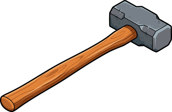 Heavy duty sledgehammer with long wooden handle and iron head