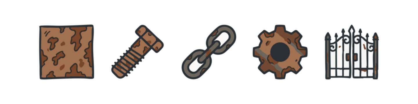 Vintage Rusted Iron and Steel Industrial Elements Illustration