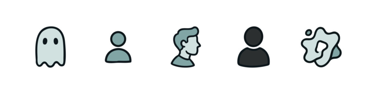 Ghost and Profile Identity Icons Set featuring Spooky Spirit Face and Abstract Symbol