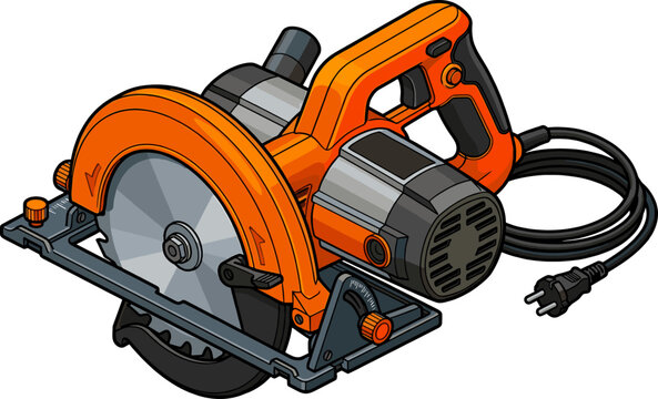Orange power circular saw tool for construction and diy