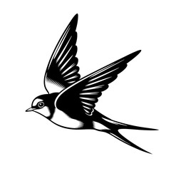 Obraz premium Graceful flying swallow illustration with outstretched wings. Classic swallow artwork depicts stylized bird silhouette, ideal for vintage design inspiration.