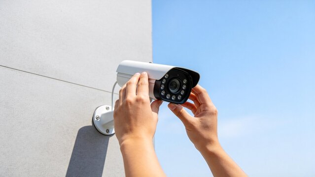 Person installing security camera