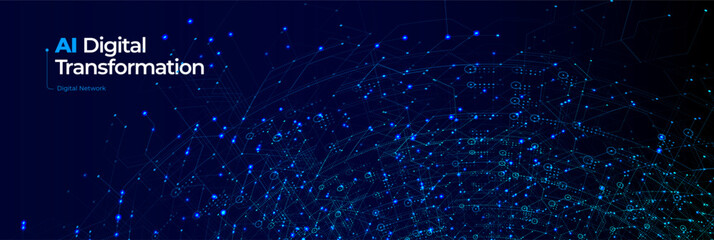 Obraz premium AI Digital Digital Transformation Artificial Intelligence Data Transform Radial Network in Futuristic Cyber Space, Datum Security Technology, Global Internet Background. Vector Illustration