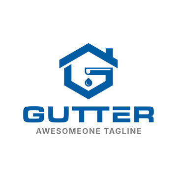 gutter house logo design vector, letter G with gutter logo concept