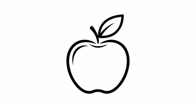 Stylized black outline of a single apple with a stem and leaf