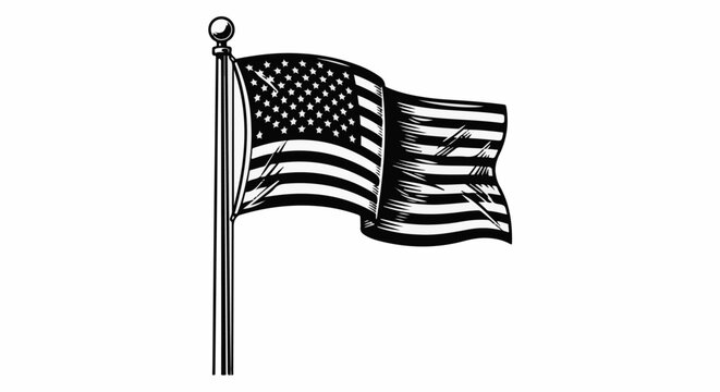 Stylized black and white depiction of a flag on a pole waving