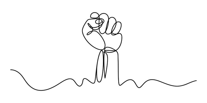 A single continuous line drawing of a raised fist symbol representing strength and empowerment Vector, illustration