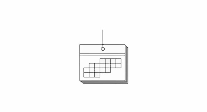 Stack of pages with grid squares forming steps, hanging by a thread
