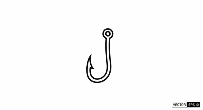 Simple line drawing of a fishing hook with a loop at the top
